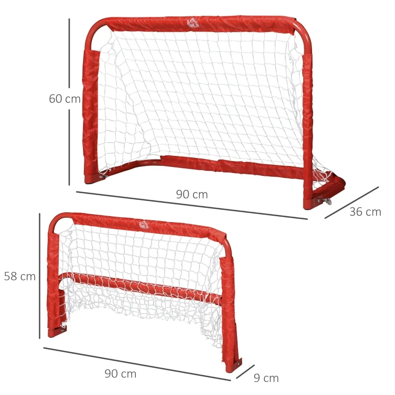 HOMCOM Conjunto de 2 balizas de futebol dobráveis com rede Tetrolon 90x36x 60cm vermelho