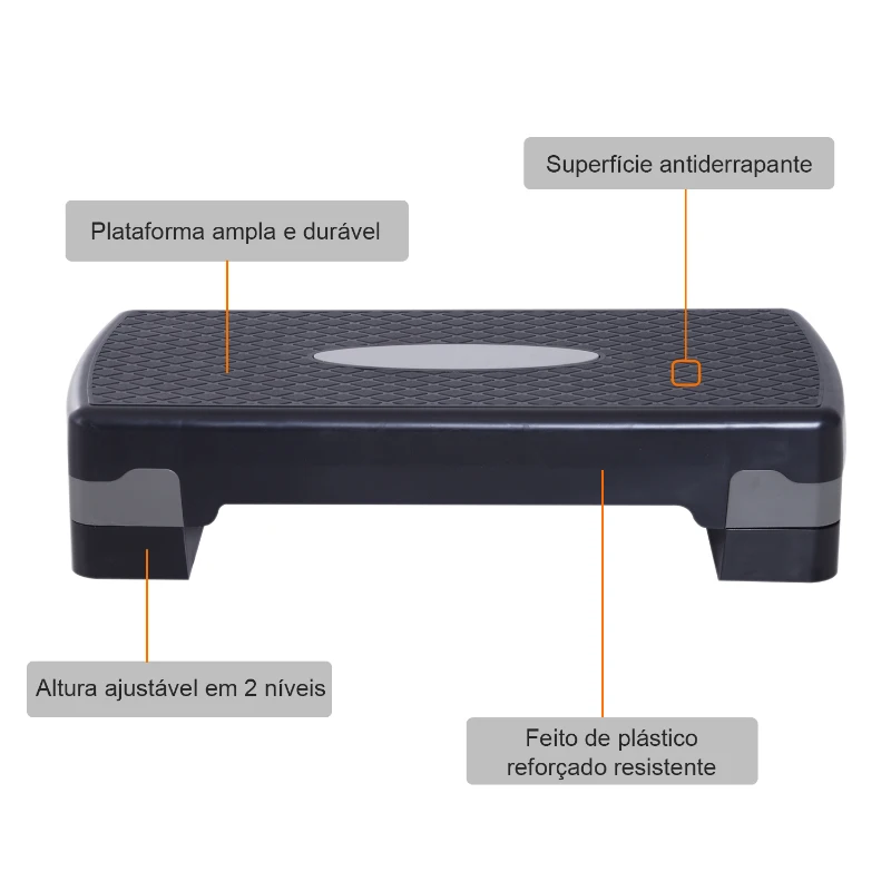 HOMCOM Step para Exercício Aeróbico Plataforma Step com Altura Ajustável em 2 Níveis com Carga Máxima 120kg para Exercício em Academia Casa 68x29x10-15cm Preto