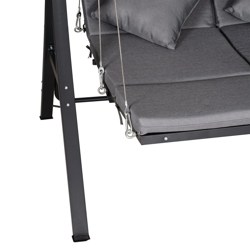 Outsunny Baloiço de Jardim de 3 Lugares com Toldo Ajustável Baloiço de Exterior com Toldo Almofadas para Jardim Terraço Carga Máxima 270kg 200x115x168cm Cinza