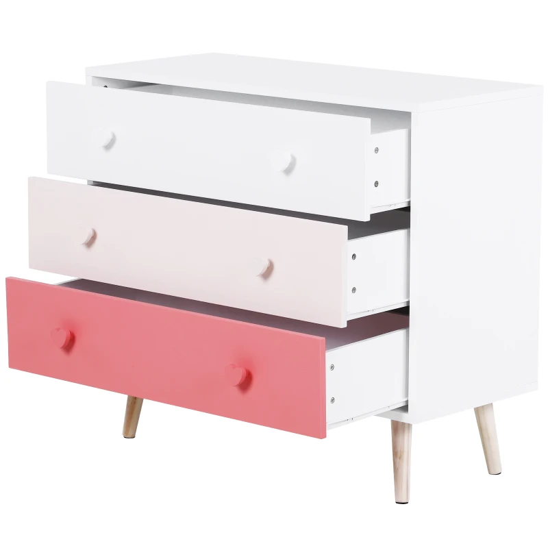 HOMCOM Cómoda infantil com 3 gavetas Cómoda com pernas para roupas ou brinquedos cor Rosa