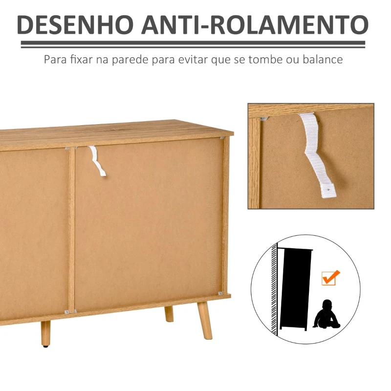 HOMCOM Móvel Aparador tipo Buffet para Sala de Jantar Cozinha com 2 Portas Corredeiras Prateleiras Interior Ajustáveis e Pés de Madeira 130x40x74,5cm Natural e Branco