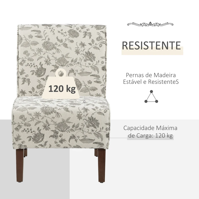 HOMCOM Cadeira individual tipo poltrona sem apoio de braços com assento acolchoado e pernas de madeira 57x76x83,5 cm estampa floral