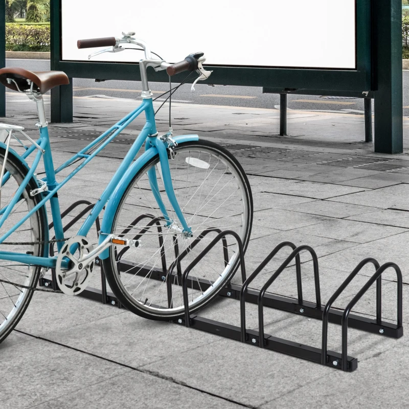 HOMCOM Estacionamento para 5 Bicicletas Suporte de Aço para Estacionar Bicicletas no chão para Interior e Exterior 130x33x27cm Preto