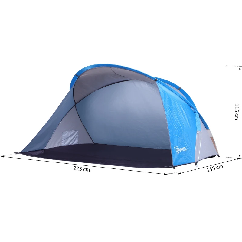 Outsunny Tenda Pop-Up Tenda para Praia para 2 Pessoas Dobrável Portátil com Bolsa de Armazenamento 225x145x115cm Azul