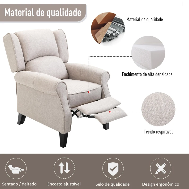 HOMCOM Poltrona Relax Com Reclinação Manual até 160° com Apoio para Pés Retrátil Esponja de Densidade Estofado em Serapilheira 77x88x102cm Cinza