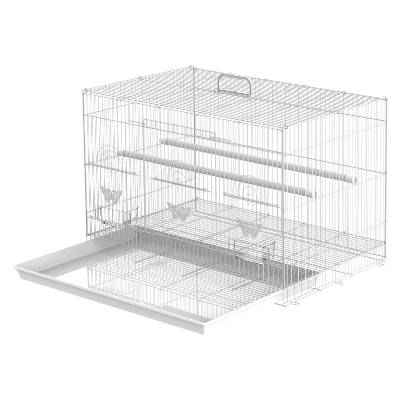 PawHut Gaiola para pássaros 60x41x41cm Aviário com 2 poleiros e 3 portas para pássaros pequenos Canários Papagaios de metal branco
