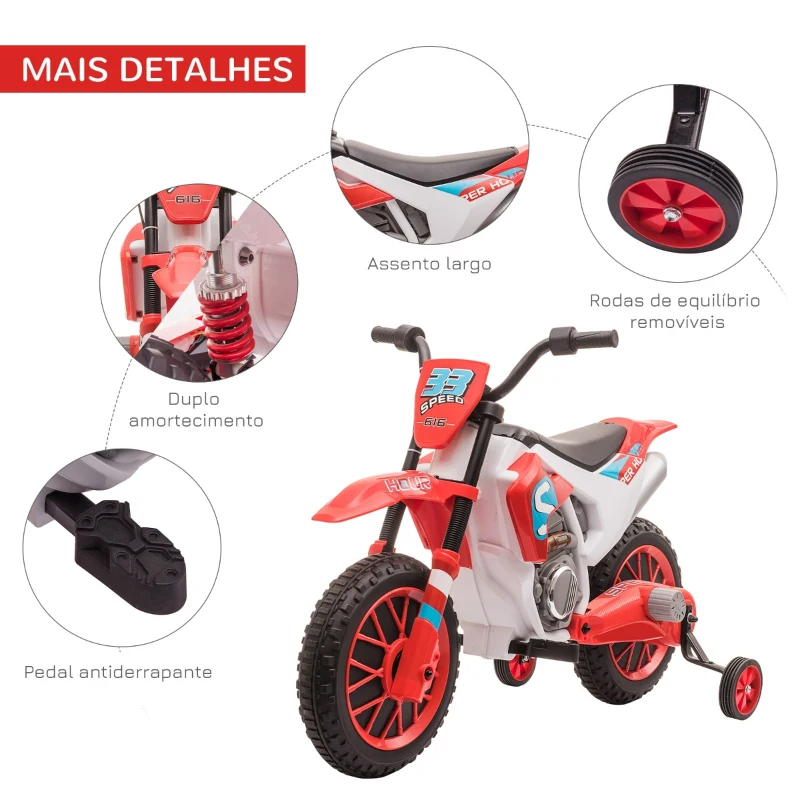HOMCOM Mota Elétrica para Crianças acima de 3 Anos 12V Mota de Brinquedo Infantil com 2 Rodas de Equilíbrio Velocidade Máx. 8km/h Arranque Suave 106,5x51,5x68cm Vermelho