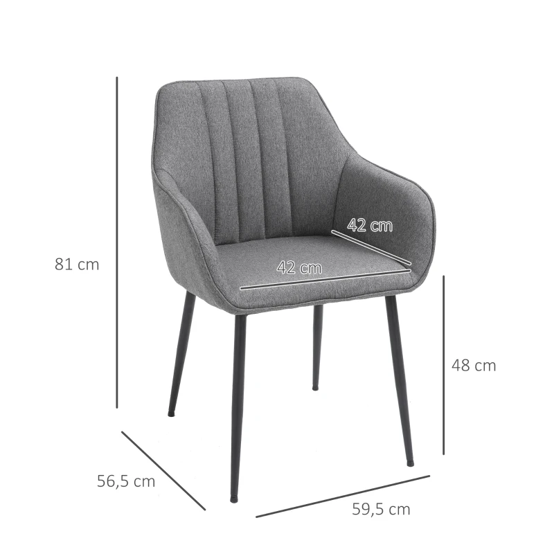 HOMCOM Conjunto de 2 Cadeiras de Sala de Jantar Estofadas em Linho com Encosto e Pés de Metal 59,5x56,5x81 cm Cinza