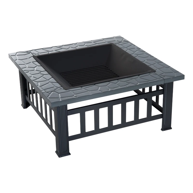 Outsunny Braseiro Exterior de Metal Multifuncional tipo Esquentador 3 em 1  para Terraço e Jardim 81x81x46cm Preto