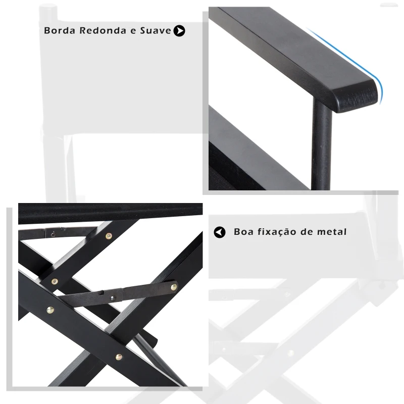 HOMCOM Cadeira de Realizador Dobrável de Madeira Cadeira de Maquilhagem 54x40x83cm Carga 120kg