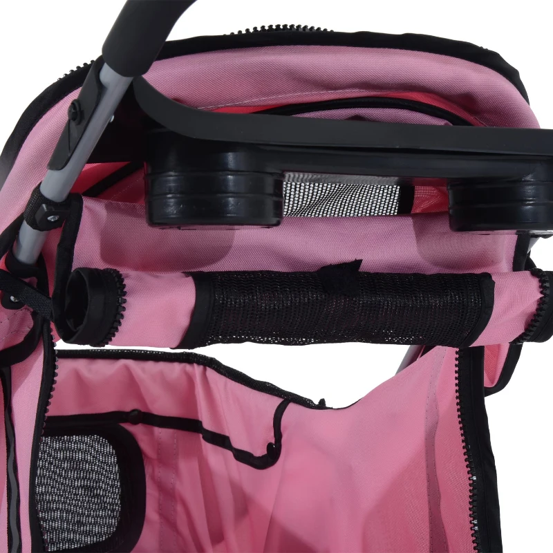Carrinho Dobrável Animal de estimação 75 x 45 x 97 cm Cão Gato Carrinho Roda Ângulo de rotação 360º cor-de-rosa