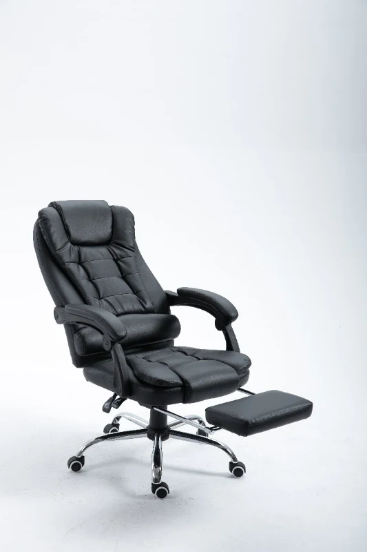 HomCom Cadeira de Escritório Ergonómica Reclinável 145° e Giratória 360º com pousa-pés - 64,5x69x117-127cm