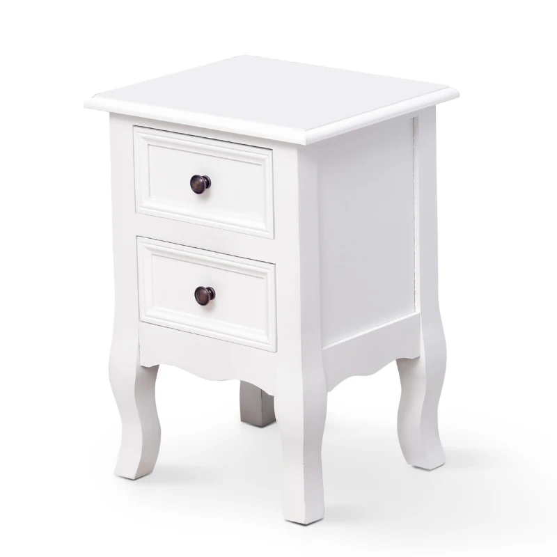 HomCom Mesa de cabeceira de madeira   com 2 gavetas Mobília do quarto 34.7x30x49cm Branco