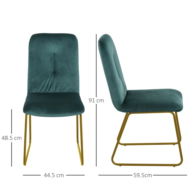 HOMCOM Conjunto de 2 Cadeiras de sala de jantar com pernas de metal em estilo art deco 44,5x59,5x91cm Verde