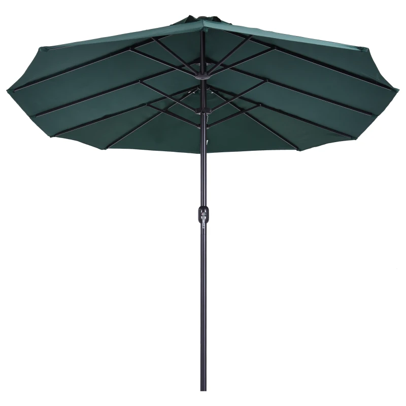 Outsunny Chapéu de Sol Duplo 4,55x2,68x2,38 m  Chapéu de Sol de Jardim com Manivela Manual Resistente à Água e com Proteção Solar UV para Terraço Pátio Verde