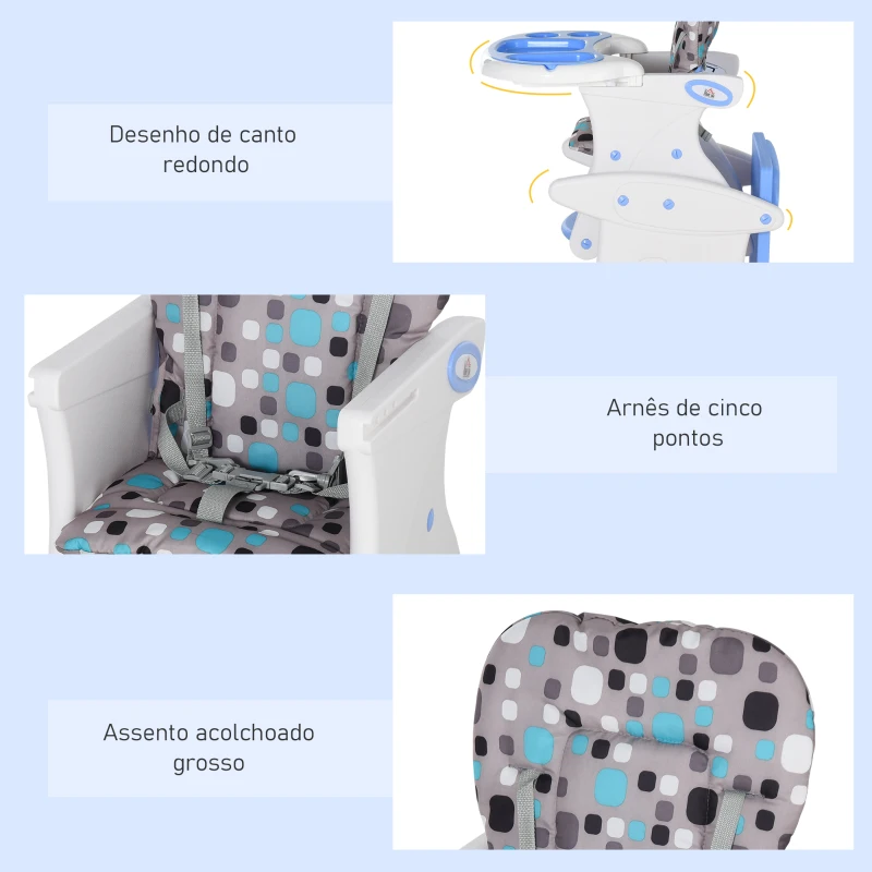 HOMCOM Cadeira para bebês acima de 6 meses 3 posições ajustáveis Acolchoado 57x59x105 cm azul