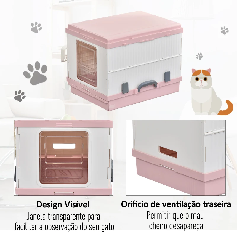 PawHut Caixa de Areia para Gatos Dobrável com Pá Coletora Branco e Rosa 54x43x42cm