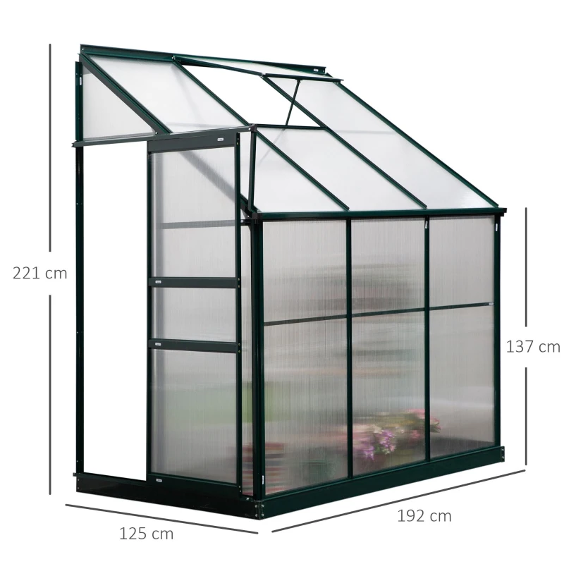 Outsunny Estufa de Policarbonato com Telhado Ajustável Resistente a UV para Jardinagem 192x125x221 cm Transparente e Verde