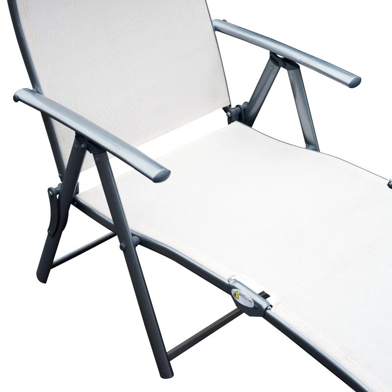 Outsunny Espreguiçadeira Dobrável de Jardim com Encosto Ajustável em 7 Posições Apoio para a Cabeça 137x63,5x100,5cm Creme