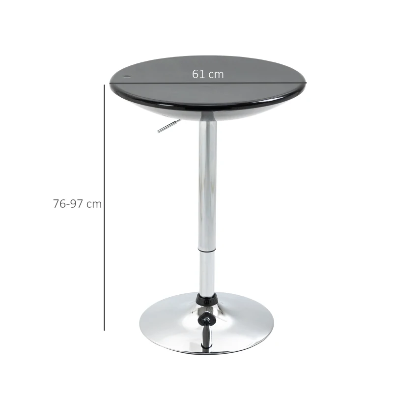 HOMCOM Mesa de Bar com Altura Regulável Giratória 360° com Base Redonda Mesa Alta de Aço Moderna para Cozinha Sala de Jantar Cafeteria 61x61x76-97cm Preto