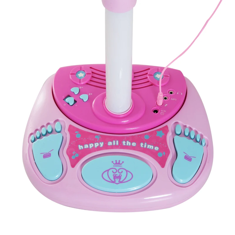 HomCom Microfone Infantil com Pé Karaoke Máquina de alta voze Altura ajustável com Conector de MP3 Luzes Sons