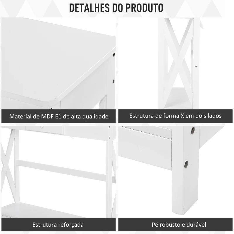 HOMCOM Mesa Consola Clássica com 1 Gaveta e 1 Prateleira de Armazenamento para a Entrada Mesa Auxiliar Sala de Estar Estilo Elegante 100x30x81cm Branco