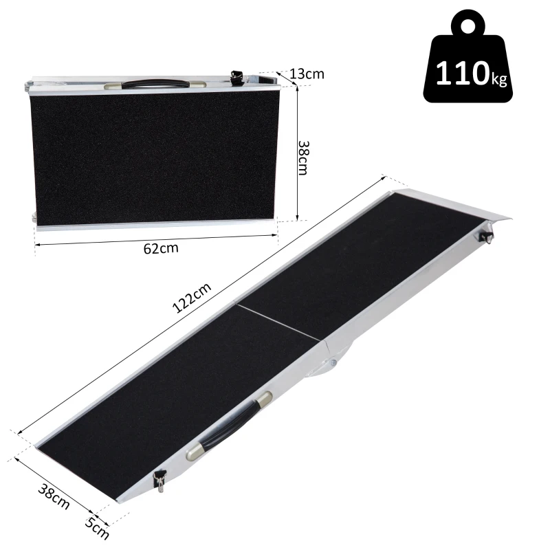 PawHut® Rampa Alumínio Dobrável para Cães e Animais de Estimação Rampa Superfície Antiderrapante Carga 110kg 122cm