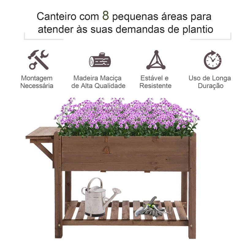 Outsunny Horta Vertical com Prateleira Horta Elevada de Madeira Maciça para Cultivo de Flores Verduras Ervas 123x54x74cm Marrom