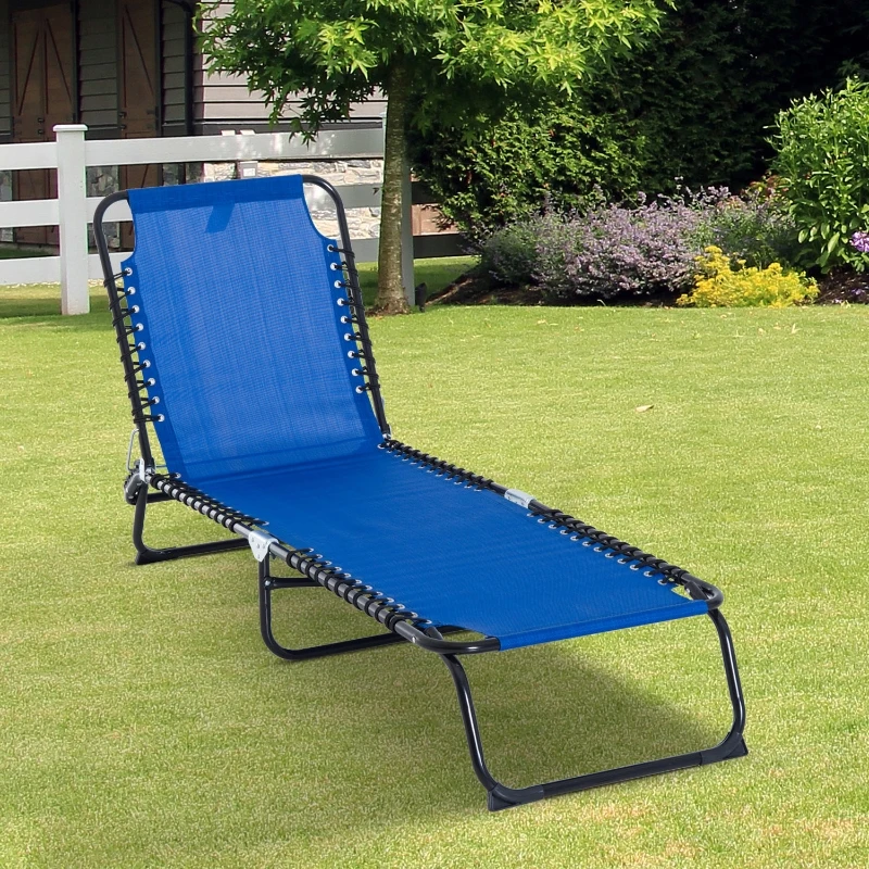 Outsunny Espreguiçadeira de jardim reclinável dobrável e ajustável com 4 posições com sistema de laço Estrutura de Aço 197x58x76 cm Azul escuro