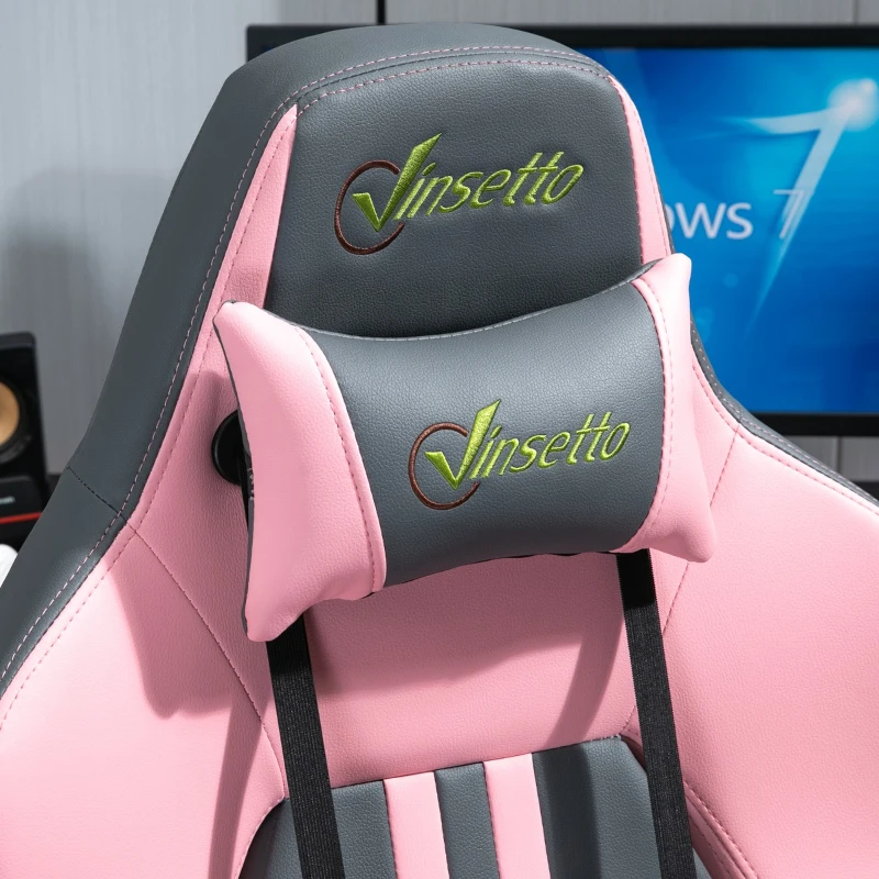 Vinsetto Cadeira gaming Ergonômico Reclinável  Altura ajustável 71x58x125-133 cm Rosa e cinza