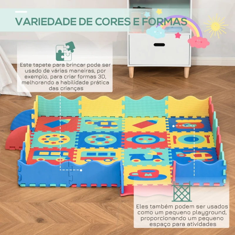 HOMCOM Tapete Puzzle para Crianças 150x150cm com 36 Peças de Espuma EVA Suave Área de 1,44m² Tapete Quebra Cabeças para Bebé Multicor