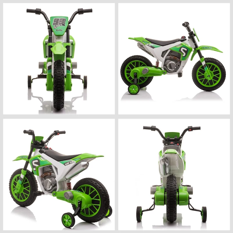 HOMCOM Mota Elétrica para Crianças acima de 3 Anos 12V Mota de Brinquedo Infantil com 2 Rodas de Equilíbrio Velocidade Máx. 8km/h Arranque Suave 106,5x51,5x68cm Verde