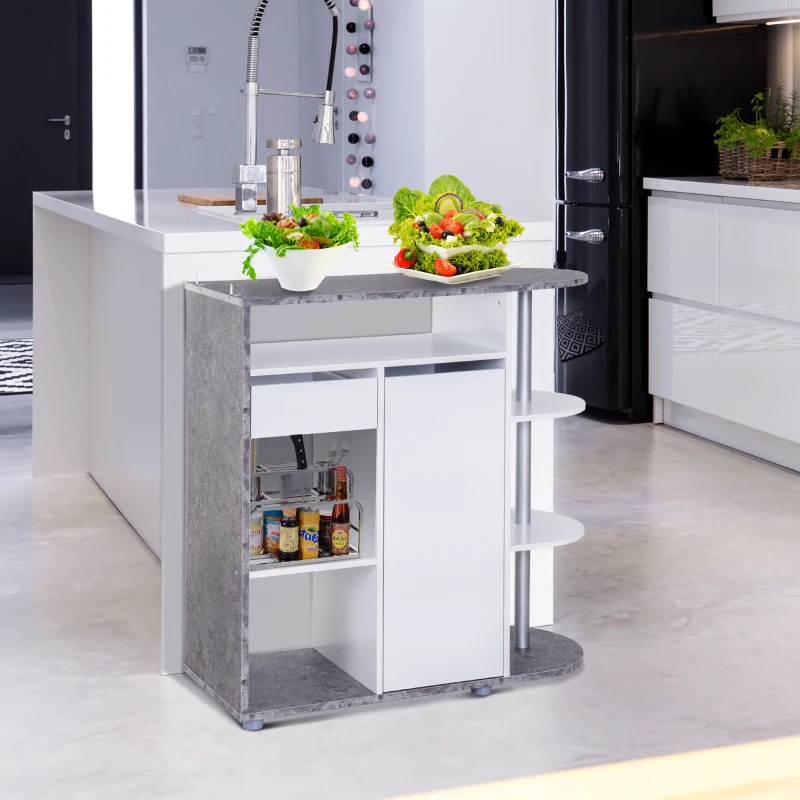 HOMCOM Móvel de Apoio Organizador Armário Baixo Polivalente para Cozinha Consola Estante para Cozinha 1 Gaveta 1 Porta Prateleiras 100x39,5x104 cm