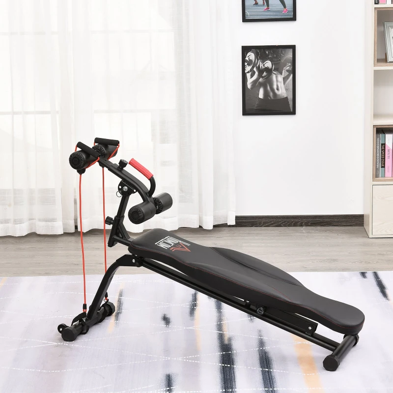 HOMCOM Banco de Abdominais Dobrável com Altura Ajustável 4 Ângulos Suporte para Pernas Ergonómico 44,5x143x84-92 cm Preto