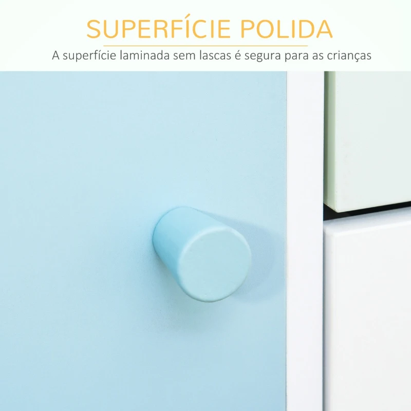 HOMCOM Móvel Infantil Cómoda para Crianças com 2 Compartimentos 2 Gavetas e 2 Armários para Armazenamento de Livros Brinquedos Roupa 80x30x85cm Azul Verde Menta Branco