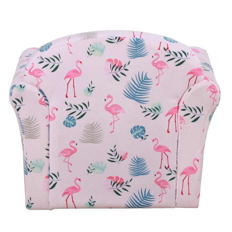 HOMCOM Poltrona para Crianças acima de 3 Anos com Desenhos de Flamingos Estrutura de Madeira e Estofado em Flanela 50x39x44 cm Rosa