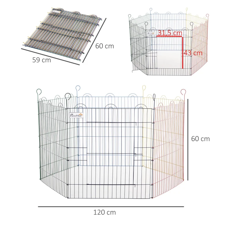 PawHut Parque para Animais de Estimação Dobrável para Cães com 6 Painéis para Jardim Interior e Pátio Exterior Ø120x60 cm Multicor