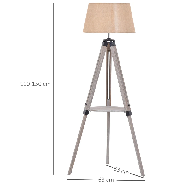 HOMCOM Lâmpada de assoalho com tripé com prateleira regulável em altura 63x63x110-150cm Bege