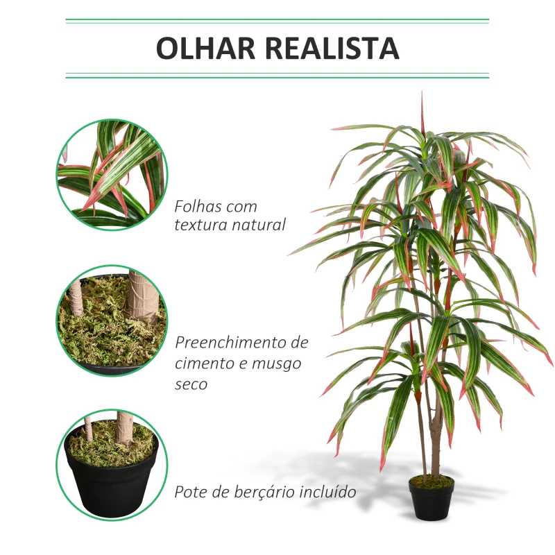 Outsunny Yucca Artificial com Pote Planta Dracaena de 93 Folhas Árvore Sintética Realística Decorativa Ø18x165 cm Verde