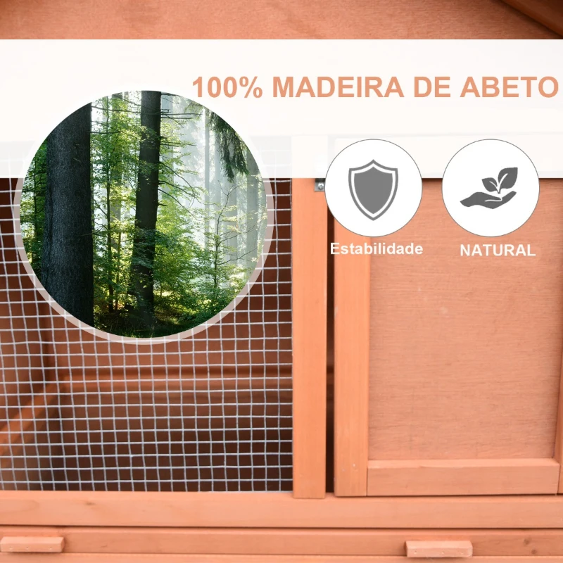 PawHut Casa para Coelhos de Madeira Coelheira para Exterior Teto de Tela de Asfáltica 144x64,5x100 cm Madeira