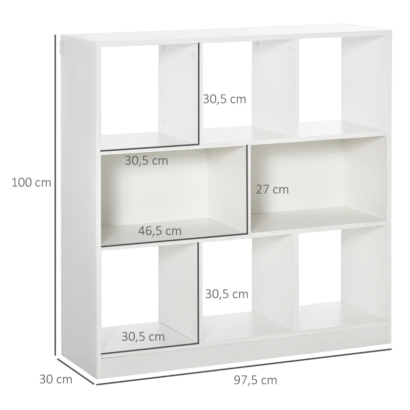 HOMCOM Estante para Livros com 8 Compartimentos Estante de Exposição Estilo Moderno para Sala de Estar Dormitório Escritório 97,5x30x100cm Branco