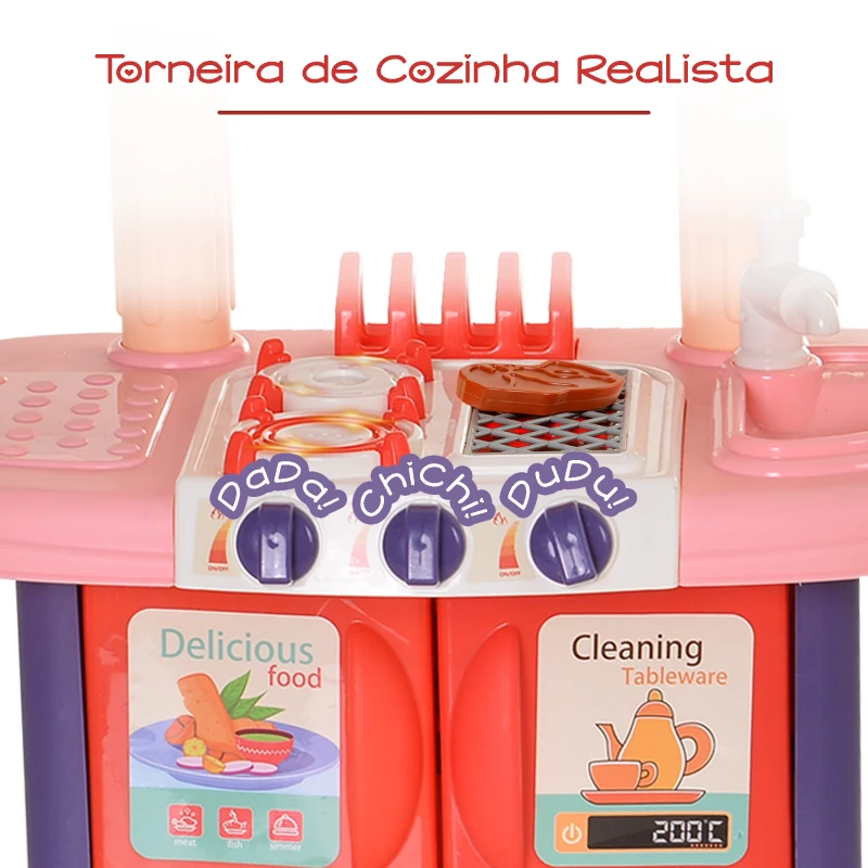 HOMCOM  Brinquedo de cozinha para crianças acima de 3 anos Cozinha infantil Jogo de interpretação de papéis Inclui 51 peças Utensílios com efeitos de luz e música 71,5x35x85,5 cm Multicolor