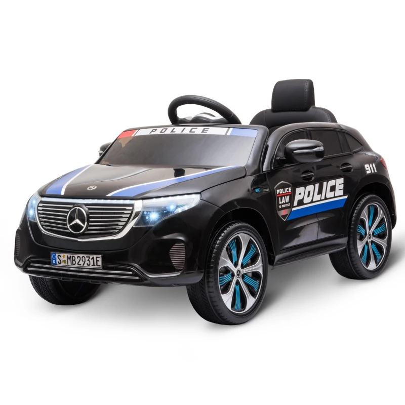 HOMCOM Carro de Polícia Elétrico para Crianças acima de 3 anos Mercedes EQC Bateria 12V com Controle Remoto Dupla Abertura 106x68x53 cm Preto