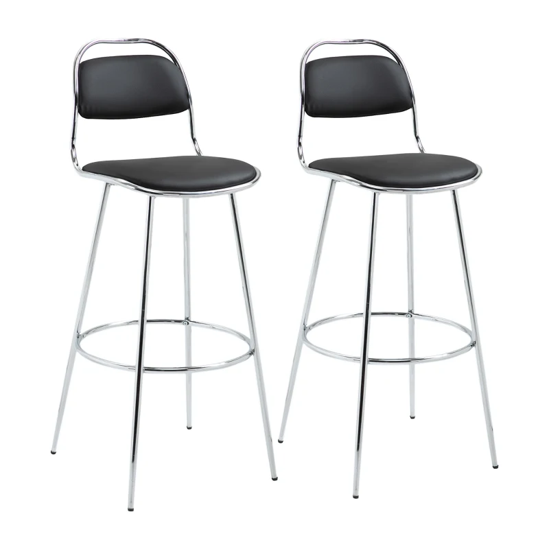 HOMCOM Height Bar Stools Set of 2, Classic PU Leather Bar Chairs for Counter Kitchen with Backrest and Footrest, Black