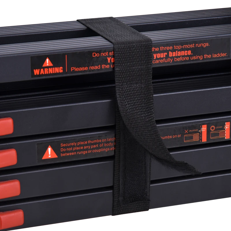 HOMCOM Escalera de Aluminio Plegable 2 Formas de Uso Retráctil Portátil Escalera Telescópica 12 Escalones Antideslizantes Carga 150 kg 379x67,5x11 cm Negro