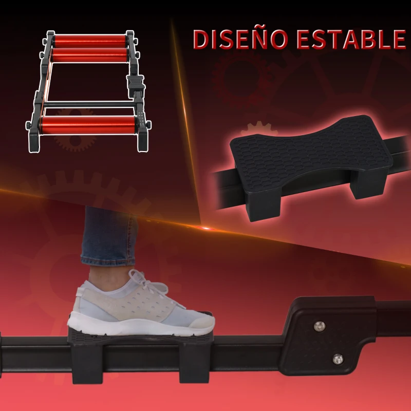 HOMCOM Rodillos para Bicicletas Entrenamiento en Interiores Rodillo Ciclismo Plegable Ajustable con Pedal Cinta Transportadora Soporta hasta 150 kg 146x55x10,5 cm Rojo y Negro