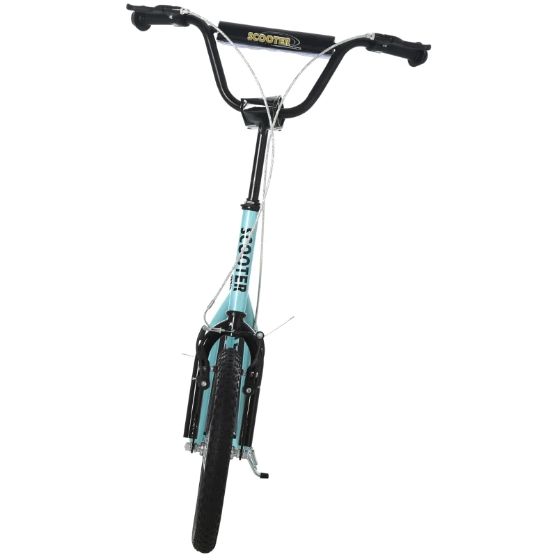 HOMCOM Youth Scooter Front and Rear Caliper Dual Brakes 16-Inch Inflatable Front Wheel Ride On Toy For Age 5+ Blue