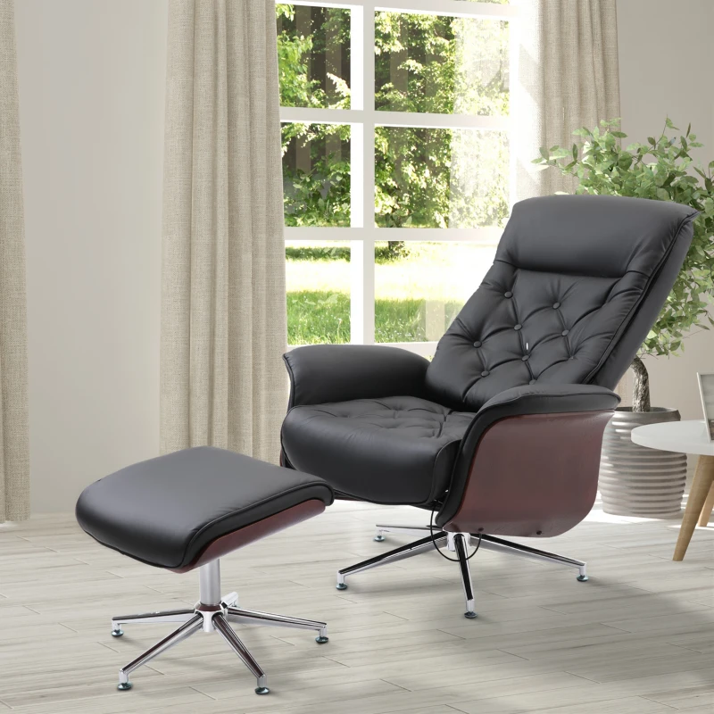 HOMCOM Executive Office Chair Recliner PU Leather w/ Footrest Black