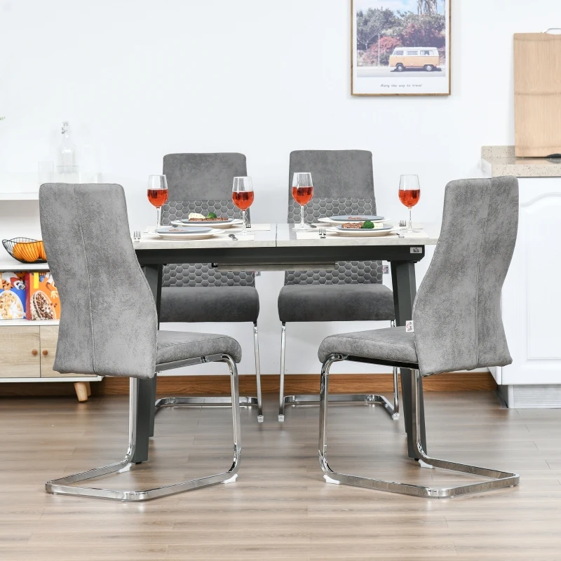 HOMCOM Set of 4 Dining Chairs Velvet-Touch Fabric High Back Accent Chair for Dining Room, Living Room with Bent Metal Base, Grey