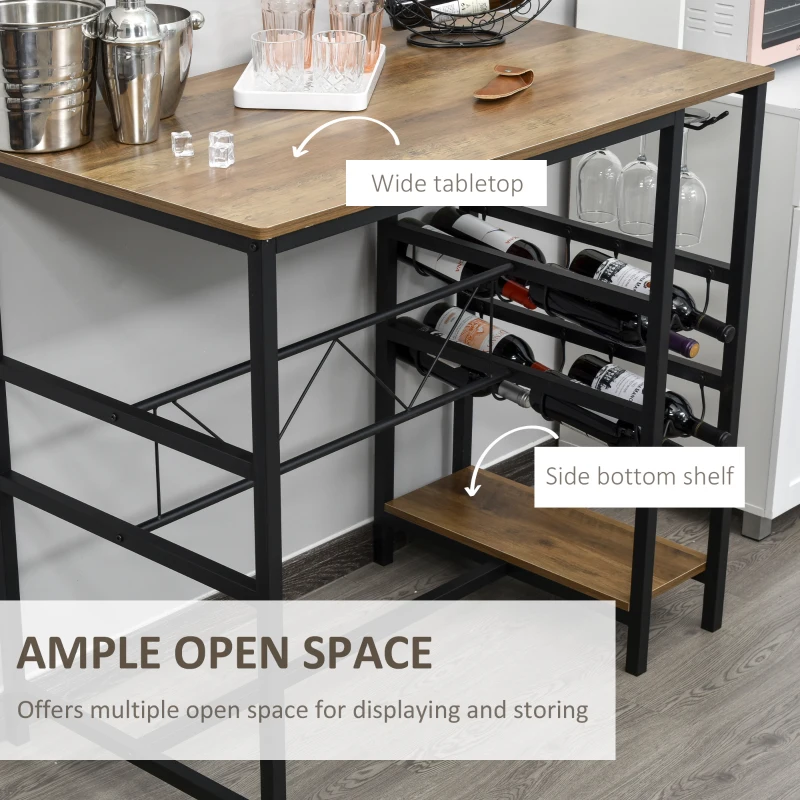 HOMCOM 3 Pieces Dining Table and Chair  Bar Bistro Set with 8-bottle Wine Rack and Cup Holder, Metal Frame for Kitchen, Dining Room, Living Room, Pub